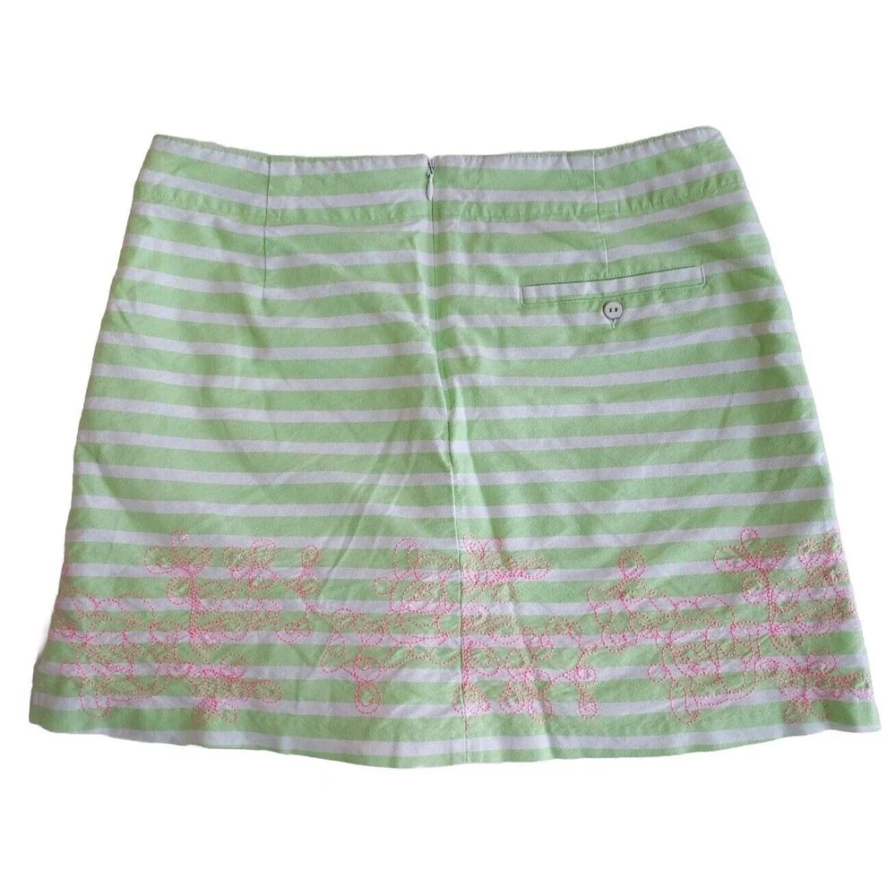 Lady Hagan Lime Green & White Striped Golf Skort W/Pink Embroidery Size 8